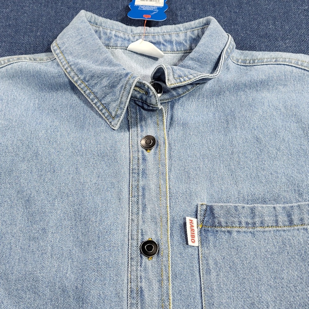Haribo JCPenney Denim Shirt Embroidered Bear Graphic Long Sleeve Button Up Sz M - Picture 7 of 13